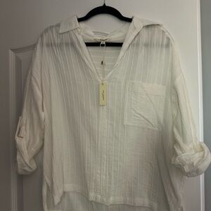 Max Studio Cream Textured Button-Down Shirt